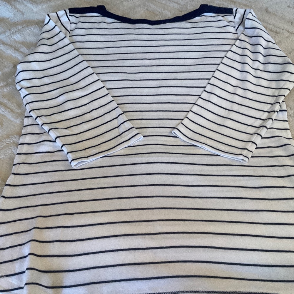 Style & Co. White and blue stripe 3/4 sleeve pullover